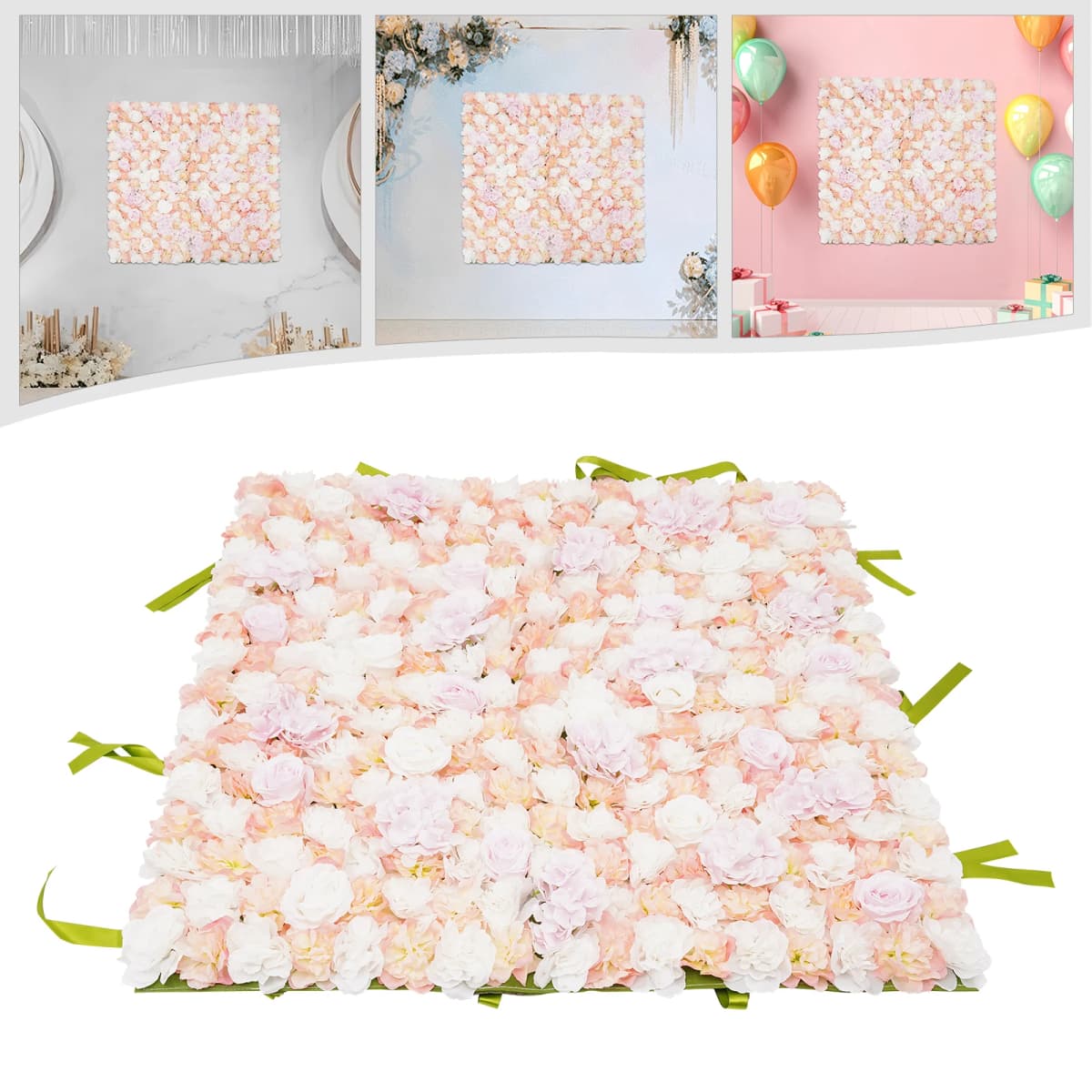 Artificial Flower Wall Panels 1*1m Flowers Wall Backdrop Silk Rose Flower Panels W/Straps for Wedding Photography Event Party Wall Decorations,Pink