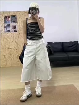Men's White Baggy Wide Leg Carpenter Denim Jorts Frayed Raw Hem Y2K Street Style Casual Daily Going Out Loose Fit Streetwear Shorts