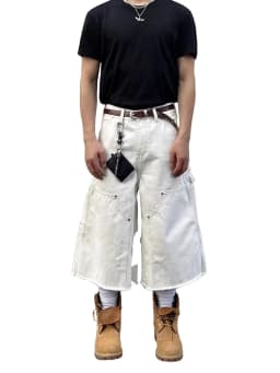 Men's White Baggy Wide Leg Carpenter Denim Jorts Frayed Raw Hem Y2K Street Style Casual Daily Going Out Loose Fit Streetwear Shorts