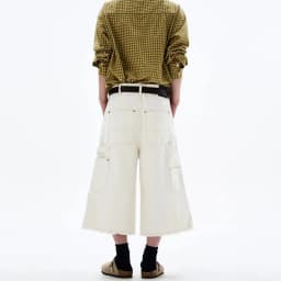 Men's White Baggy Wide Leg Carpenter Denim Jorts Frayed Raw Hem Y2K Street Style Casual Daily Going Out Loose Fit Streetwear Shorts