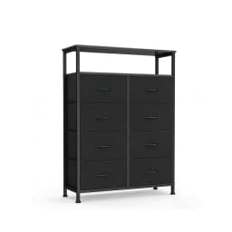 MCQ Living Room Wooden Top TV Stand 8 Fabric Drawers Cabinet with Charging Station Raised Shelf Storage Display Furniture