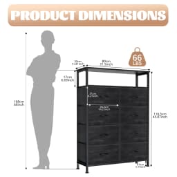 MCQ Living Room Wooden Top TV Stand 8 Fabric Drawers Cabinet with Charging Station Raised Shelf Storage Display Furniture