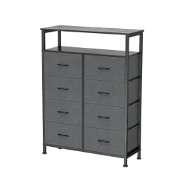 MCQ Living Room Wooden Top TV Stand 8 Fabric Drawers Cabinet with Charging Station Raised Shelf Storage Display Furniture