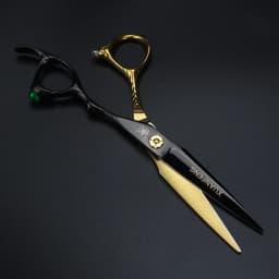 XUANFENG Lack Gold Hair Scissors 6-inch Barber Cutting Scissors and Thinning Scissors Green Gem Handle