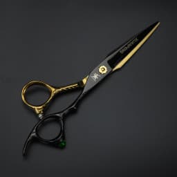 XUANFENG Lack Gold Hair Scissors 6-inch Barber Cutting Scissors and Thinning Scissors Green Gem Handle