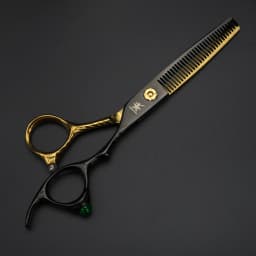 XUANFENG Lack Gold Hair Scissors 6-inch Barber Cutting Scissors and Thinning Scissors Green Gem Handle