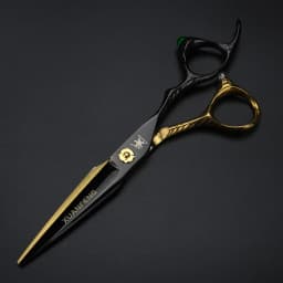 XUANFENG Lack Gold Hair Scissors 6-inch Barber Cutting Scissors and Thinning Scissors Green Gem Handle