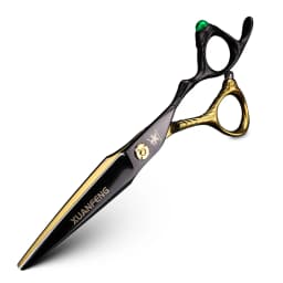 XUANFENG Lack Gold Hair Scissors 6-inch Barber Cutting Scissors and Thinning Scissors Green Gem Handle
