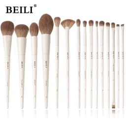 BEILI 15 PCS Makeup Brush Sets Beige Synthetic Hair Brush Foundation Contour Eyeshadow Eyeliner Blush Blending Highlight Brush