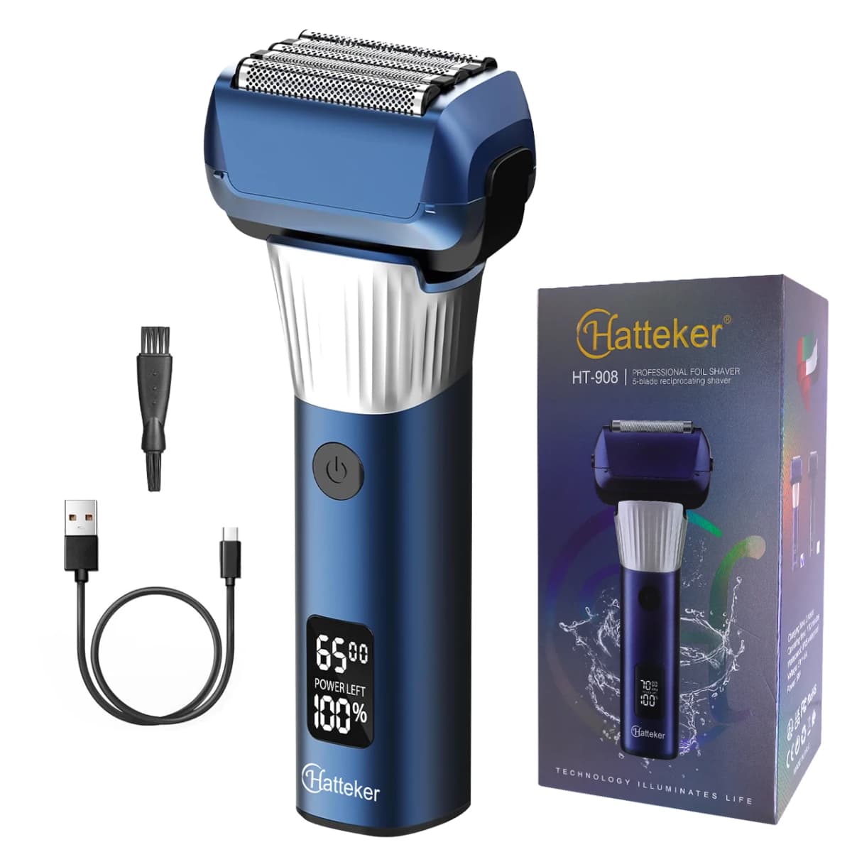 Hatteker 5-Blade Beard Clipper for Man Professional Foil Shaver Waterproof Electric Razor with LED Display USB Rechargeable