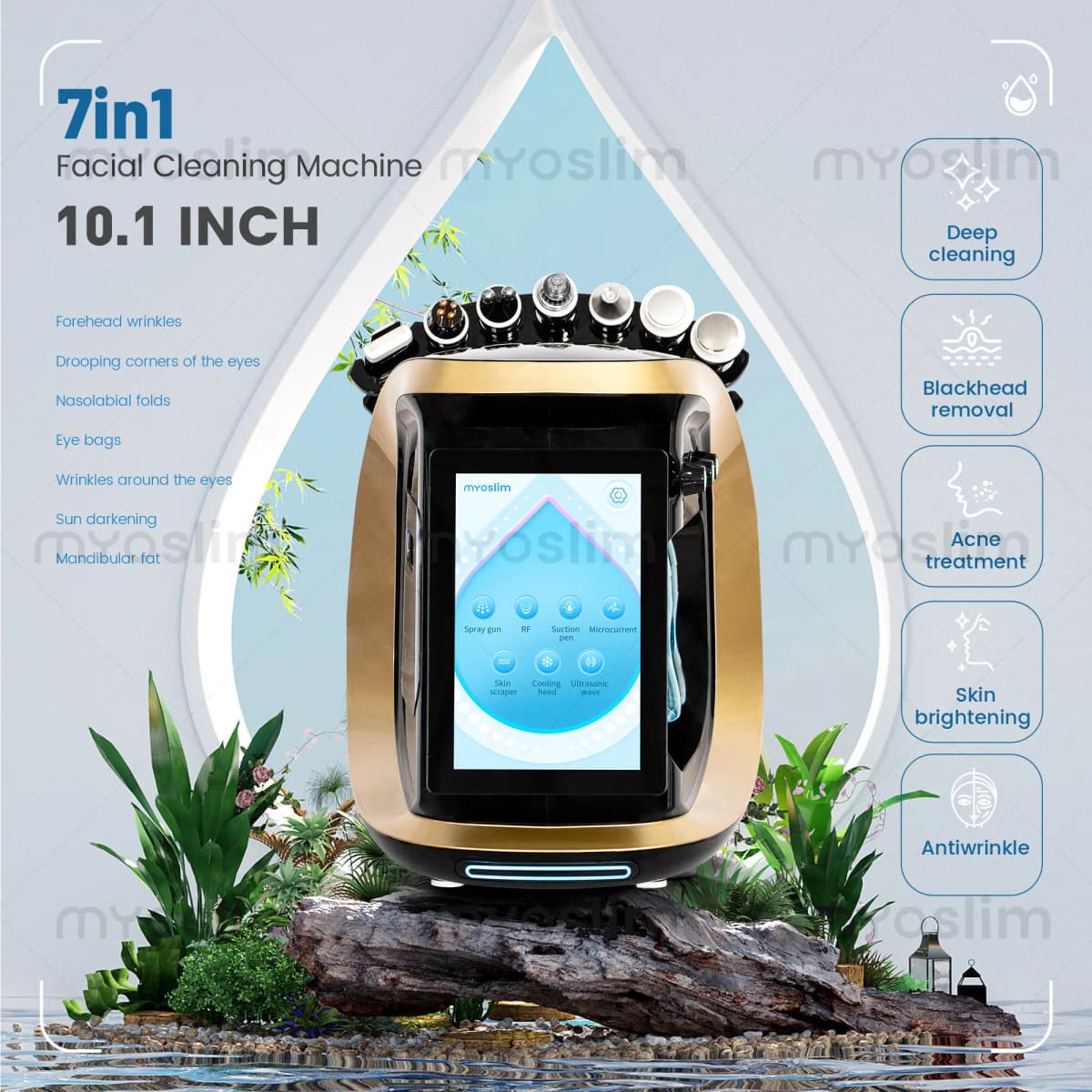 7 In 1 Multifunctional Hydrafacial Beauty Machine Touch Screen With Spray Gun RF Suction Pen Microcurrent Skin Scraper Cooling H