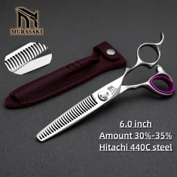MURASAKI Professional Barber Scissors,6.0 Inch Contrary Tooth Hair Thinning Shears,High Quality Hitachi 440C Steel Barber Tools