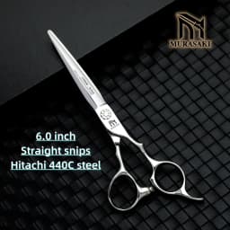MURASAKI Professional Barber Scissors,6.0 Inch Contrary Tooth Hair Thinning Shears,High Quality Hitachi 440C Steel Barber Tools