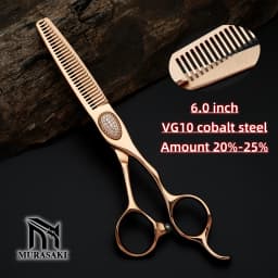 MURASAKI Professional Barber Scissors,6.0 Inch Contrary Tooth Hair Thinning Shears,High Quality Hitachi 440C Steel Barber Tools