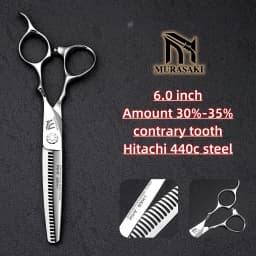 MURASAKI Professional Barber Scissors,6.0 Inch Contrary Tooth Hair Thinning Shears,High Quality Hitachi 440C Steel Barber Tools