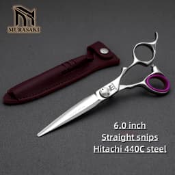 MURASAKI Professional Barber Scissors,6.0 Inch Contrary Tooth Hair Thinning Shears,High Quality Hitachi 440C Steel Barber Tools