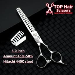 MURASAKI Professional Barber Scissors,6.0 Inch Contrary Tooth Hair Thinning Shears,High Quality Hitachi 440C Steel Barber Tools