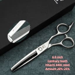 MURASAKI Professional Barber Scissors,6.0 Inch Contrary Tooth Hair Thinning Shears,High Quality Hitachi 440C Steel Barber Tools