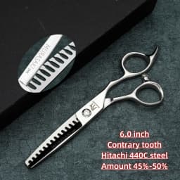 MURASAKI Professional Barber Scissors,6.0 Inch Contrary Tooth Hair Thinning Shears,High Quality Hitachi 440C Steel Barber Tools