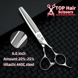 MURASAKI Professional Barber Scissors,6.0 Inch Contrary Tooth Hair Thinning Shears,High Quality Hitachi 440C Steel Barber Tools