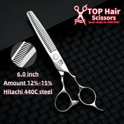 MURASAKI Professional Barber Scissors,6.0 Inch Contrary Tooth Hair Thinning Shears,High Quality Hitachi 440C Steel Barber Tools