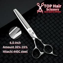 MURASAKI Professional Barber Scissors,6.0 Inch Contrary Tooth Hair Thinning Shears,High Quality Hitachi 440C Steel Barber Tools