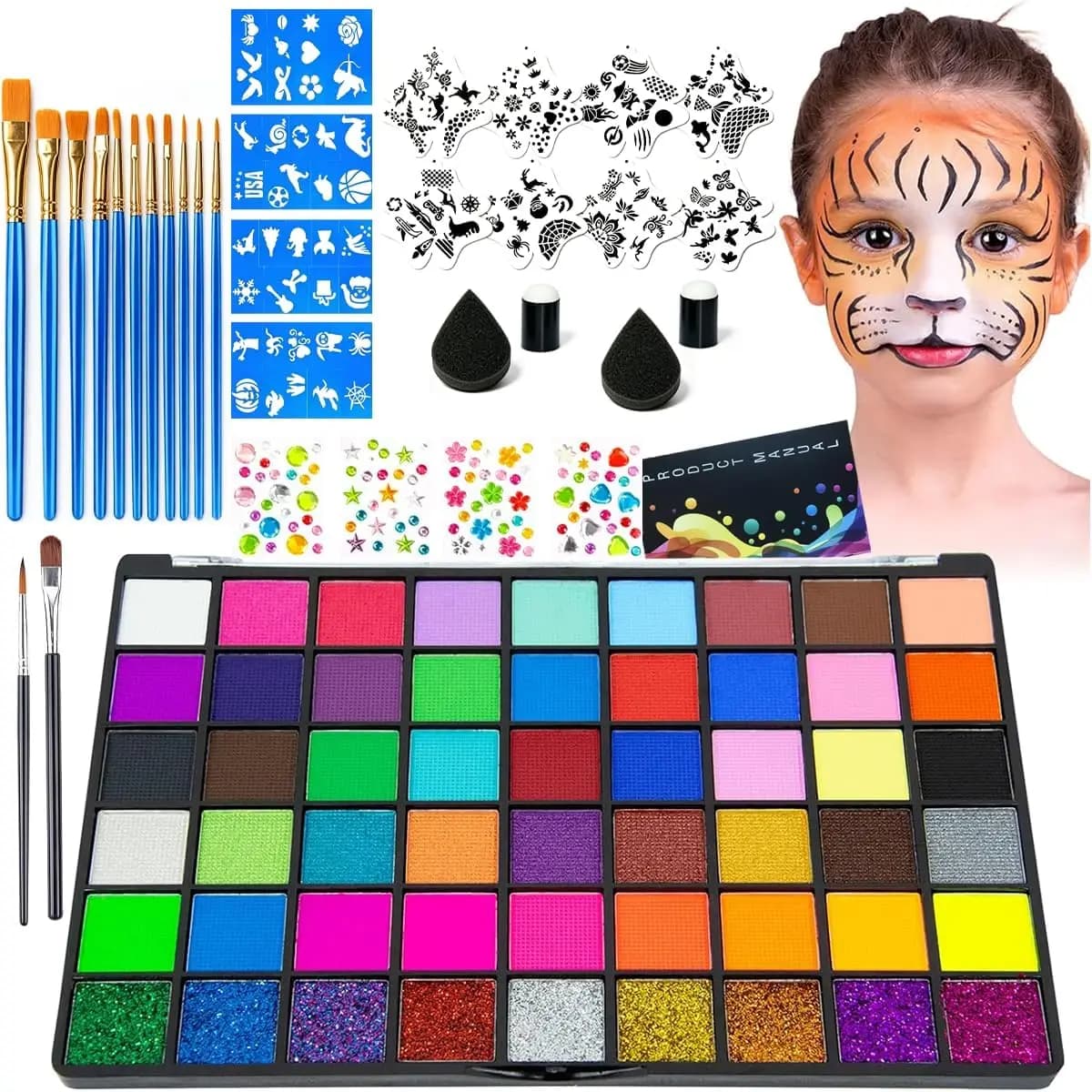 54 Colors Face Painting Kit for Kids,Body Paint for Adults, Non Toxic Makeup Professional for Festivals,Birthday Parties,events