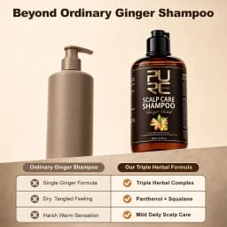 PURC 5-in-1 Ginger Herbal Scalp Care Shampoo Anti Hair Loss Strong Roots Soothe Itchy Scalp Smooth Hair Triple Herbal Formula