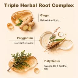 PURC 5-in-1 Ginger Herbal Scalp Care Shampoo Anti Hair Loss Strong Roots Soothe Itchy Scalp Smooth Hair Triple Herbal Formula