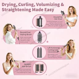 Sencicimen 6 IN 1 Professional Hot Air Styler Negative Ion Hair Dryer Set for Curling Volumizing Straightening Hair Styling Tool