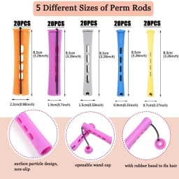 100pcs Perm Rods Set-5 Sizes Cold Wave Rollers for Natural Curling Styling and Hairdressing (Orange, Purple, Gray, Blue, Yellow)