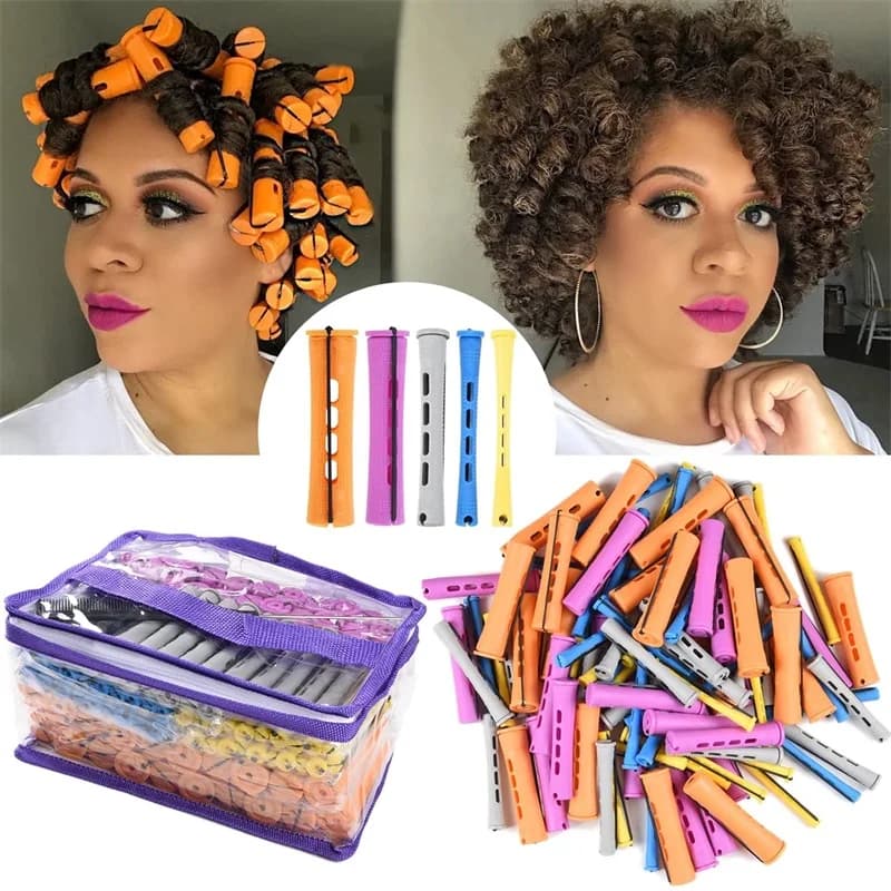 100pcs Perm Rods Set-5 Sizes Cold Wave Rollers for Natural Curling Styling and Hairdressing (Orange, Purple, Gray, Blue, Yellow)