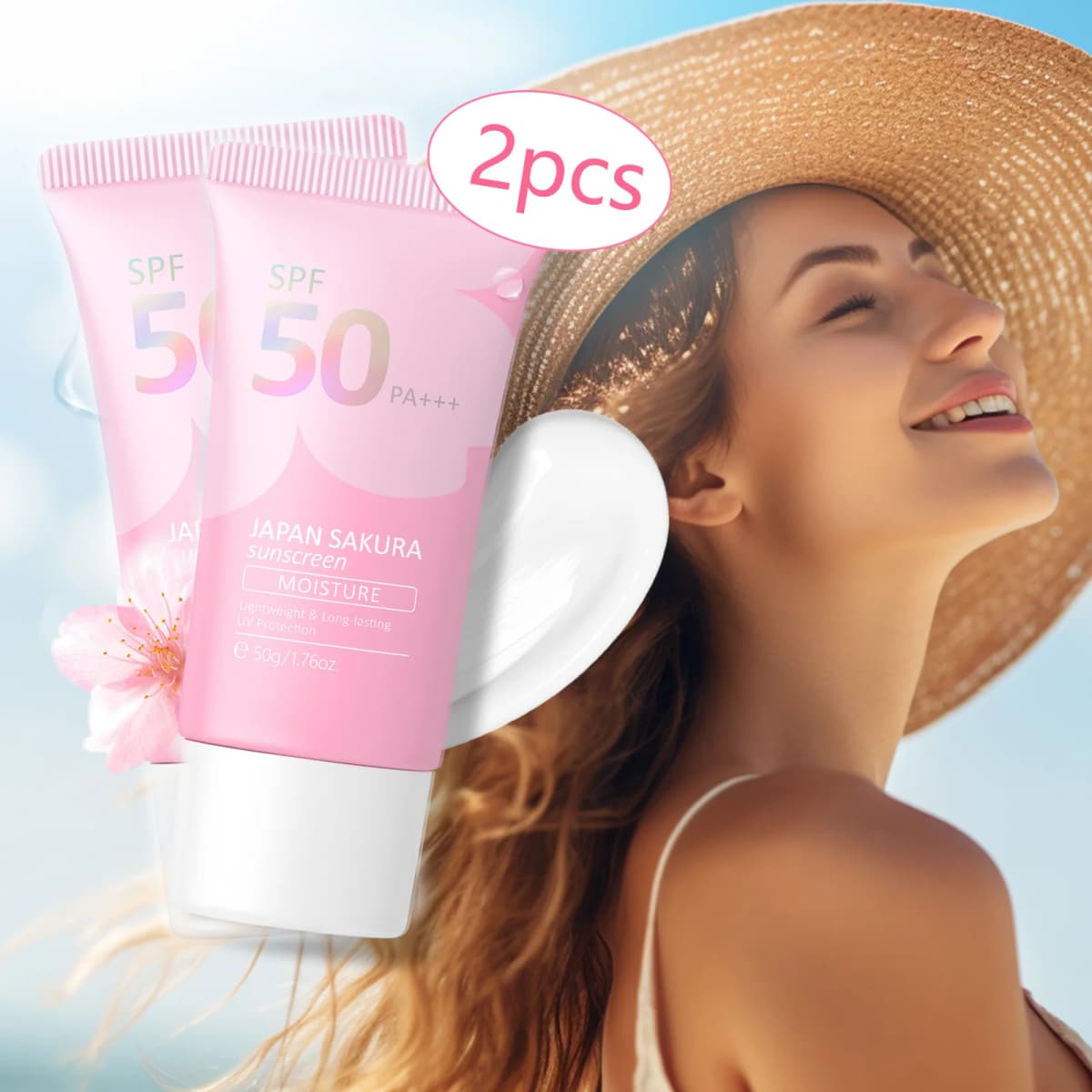 2pcs Sakura Sunscreen Cream Protector Facial Sun Block Spf50 Gel Isolation Lotion Creams Facial Moisturizer Repairing Sunscreen