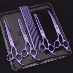 7.0 Pet Grooming Scissors Set Japanese Steel Straight Curved Dog Cat Cutting Thinning Shears Hair Comb Hemostatic Forceps Z3103