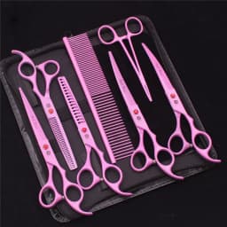 7.0 Pet Grooming Scissors Set Japanese Steel Straight Curved Dog Cat Cutting Thinning Shears Hair Comb Hemostatic Forceps Z3103