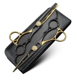 Black Gold Muscle Handle Hair Scissors 6-Inch Barber 440C Steel Cutting and Thinning Scissors