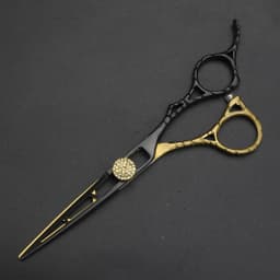 Black Gold Muscle Handle Hair Scissors 6-Inch Barber 440C Steel Cutting and Thinning Scissors