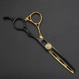 Black Gold Muscle Handle Hair Scissors 6-Inch Barber 440C Steel Cutting and Thinning Scissors