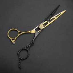 Black Gold Muscle Handle Hair Scissors 6-Inch Barber 440C Steel Cutting and Thinning Scissors