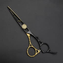 Black Gold Muscle Handle Hair Scissors 6-Inch Barber 440C Steel Cutting and Thinning Scissors