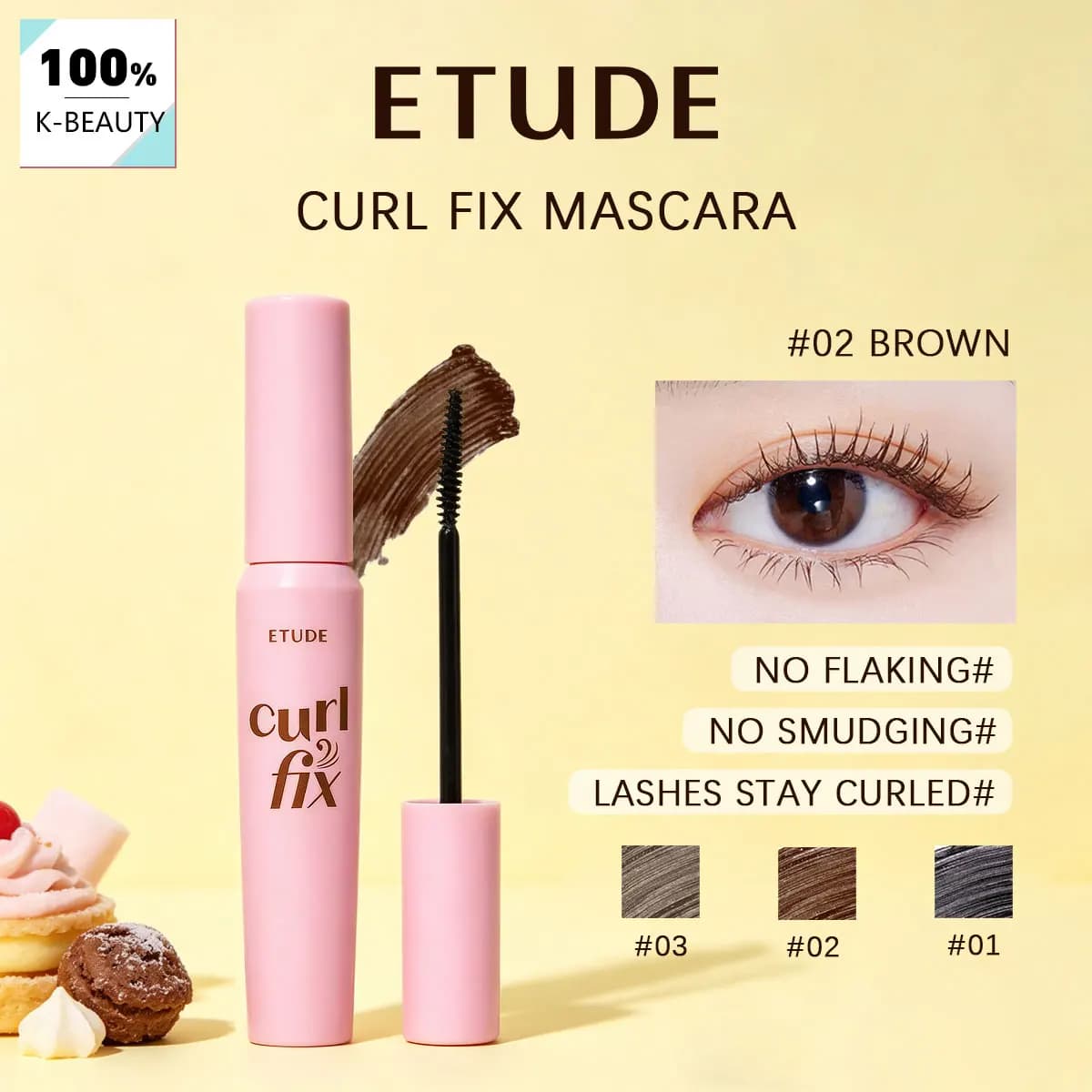 ETUDE Curl Fix Mascara 02 Brown,Smudge-Proof & Volume-Boosting,Lash Holding Power & Natural Finish,Korean Cosmetic,Korean Makeup