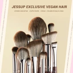 Jessup Makeup Brushes Set 15pcs Brown Make up Brushes Vegan Foundation Blender Concealer Powder Eyeshadow Highlighter Brush,T498