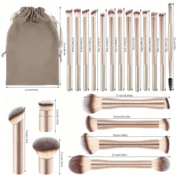 20pcs/set Pro Makeup Brushes Double Ended Foundation Concealers Blush Eye Shadows Brush for Liquid Cream Powder Blending