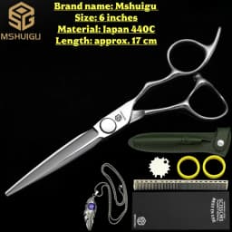 Barber Sciss 6Inch 440C Stainless Steel Hair Scissors Set, Professional Barber Cutting Shear & 10%‑20%‑30%‑40% Thinning Shears,