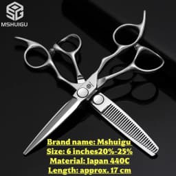Barber Sciss 6Inch 440C Stainless Steel Hair Scissors Set, Professional Barber Cutting Shear & 10%‑20%‑30%‑40% Thinning Shears,