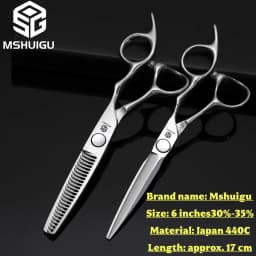 Barber Sciss 6Inch 440C Stainless Steel Hair Scissors Set, Professional Barber Cutting Shear & 10%‑20%‑30%‑40% Thinning Shears,