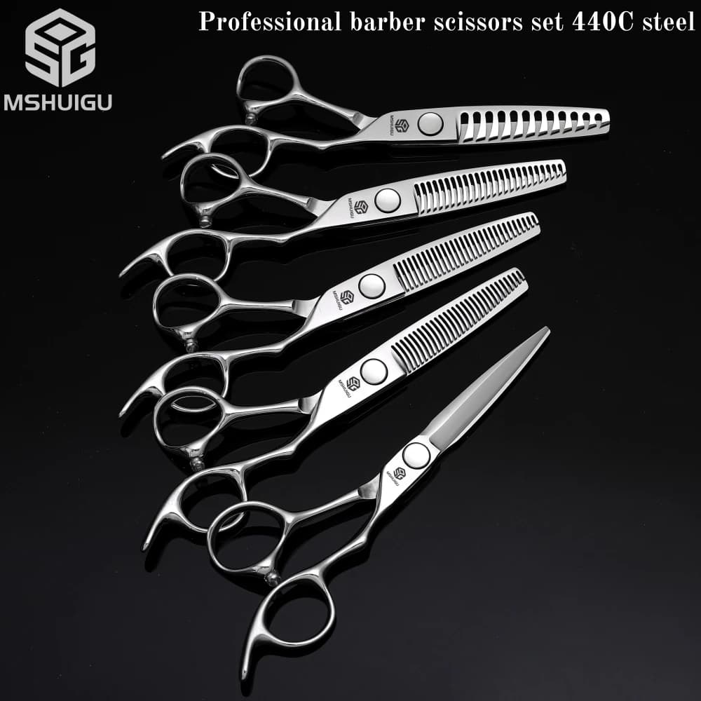 Barber Sciss 6Inch 440C Stainless Steel Hair Scissors Set, Professional Barber Cutting Shear & 10%‑20%‑30%‑40% Thinning Shears,