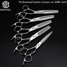 Barber Sciss 6Inch 440C Stainless Steel Hair Scissors Set, Professional Barber Cutting Shear & 10%‑20%‑30%‑40% Thinning Shears,