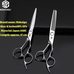 Barber Sciss 6Inch 440C Stainless Steel Hair Scissors Set, Professional Barber Cutting Shear & 10%‑20%‑30%‑40% Thinning Shears,