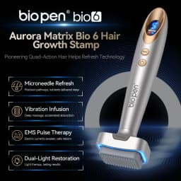 Bio Pen Bio6 Derma Stamp With 2 Roller Heads, LED Red/Blue Light, 5 EMS Levels, Microneedle Stamp 0.25 mm Needle length